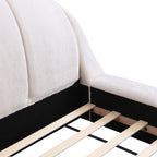 King Size Upholstered Platform Bed Chenille Thick Headboard and Footboard, Shell-Shape Design Beds, Beige