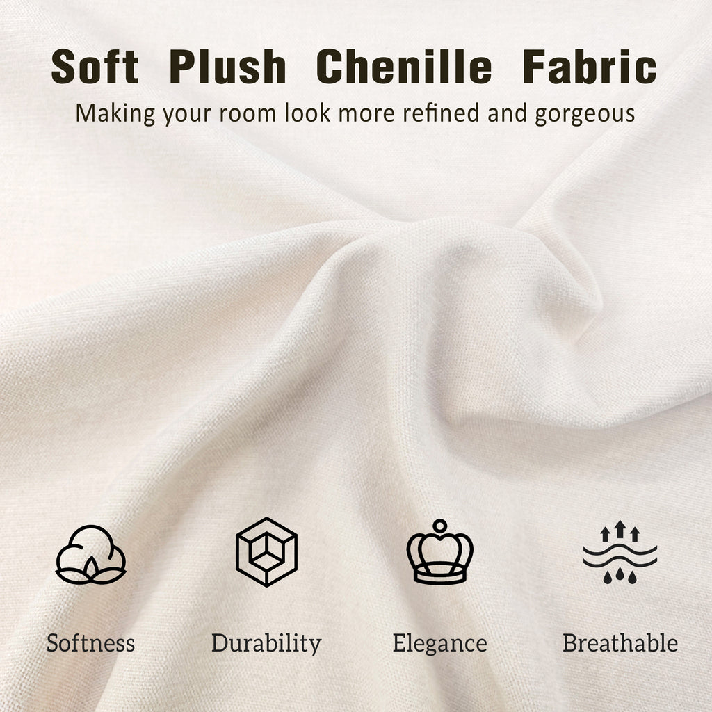 King Size Upholstered Platform Bed Chenille Thick Headboard and Footboard, Shell-Shape Design Beds, Beige