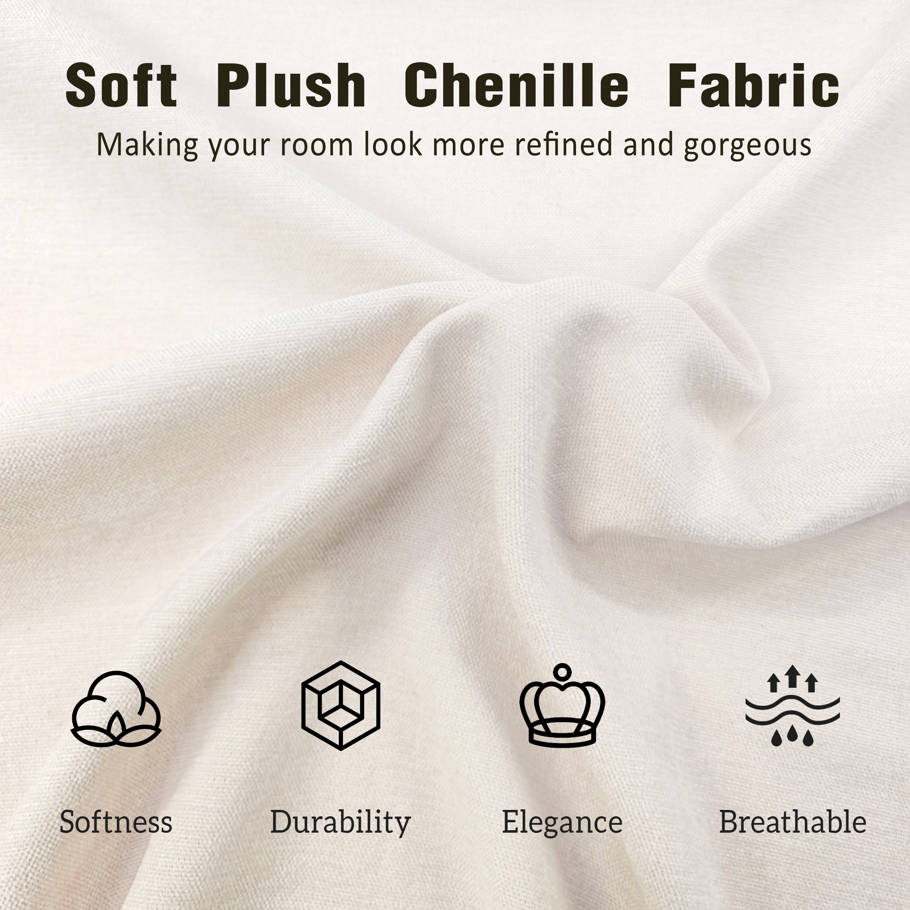 King Size Upholstered Platform Bed Chenille Thick Headboard and Footboard, Shell-Shape Design Beds, Beige