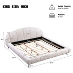 King Size Upholstered Platform Bed Chenille Thick Headboard and Footboard, Shell-Shape Design Beds, Beige