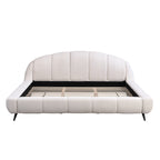King Size Upholstered Platform Bed Chenille Thick Headboard and Footboard, Shell-Shape Design Beds, Beige