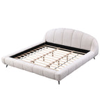 King Size Upholstered Platform Bed Chenille Thick Headboard and Footboard, Shell-Shape Design Beds, Beige