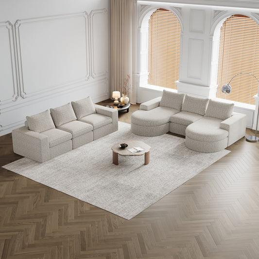 Chenille Cloud Curved Sectional Sofa with Chaise, L-Shaped Modern Upholstered Sectional Sofa with Six modules , Chenille Sectional Sofa for Living Room and Bedroom, No Assembly Required