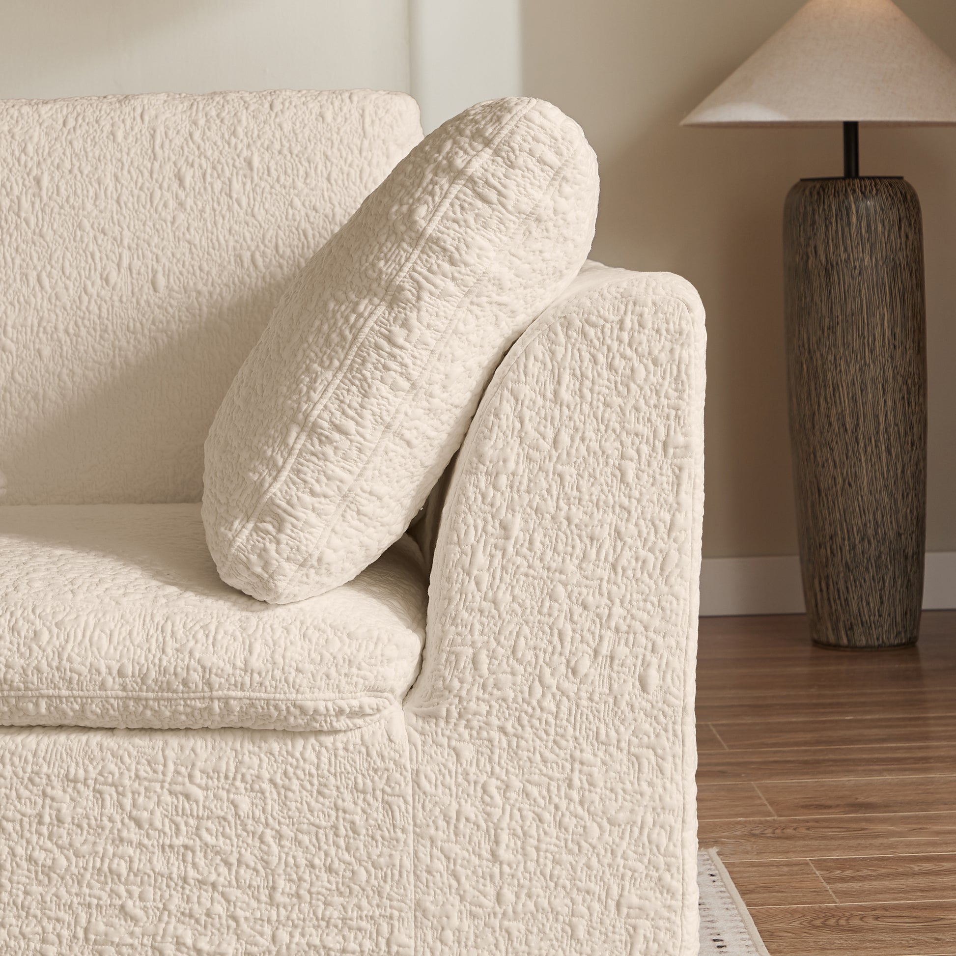 110' Cloud Sectional Couches for Living Room, Convertible L-Shape Couch with Ottoman, 3 Seater Modular Sectional Sofa, Warm White Beige