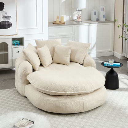 Oversized Oval Upholstered Bean Bag Sofa, Lazy Sofa with 3 Large Pillows and 2 Small Pillows, Wrap Around Backrest for Adults, Chenille Fabric Lazy Floor Bean Bag Sofa Bean Bag Chairs