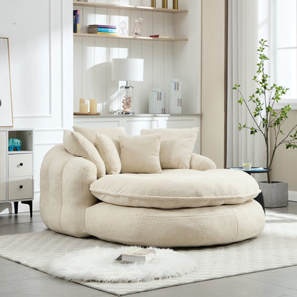 Oversized Oval Upholstered Bean Bag Sofa, Lazy Sofa with 3 Large Pillows and 2 Small Pillows, Wrap Around Backrest for Adults, Chenille Fabric Lazy Floor Bean Bag Sofa Bean Bag Chairs