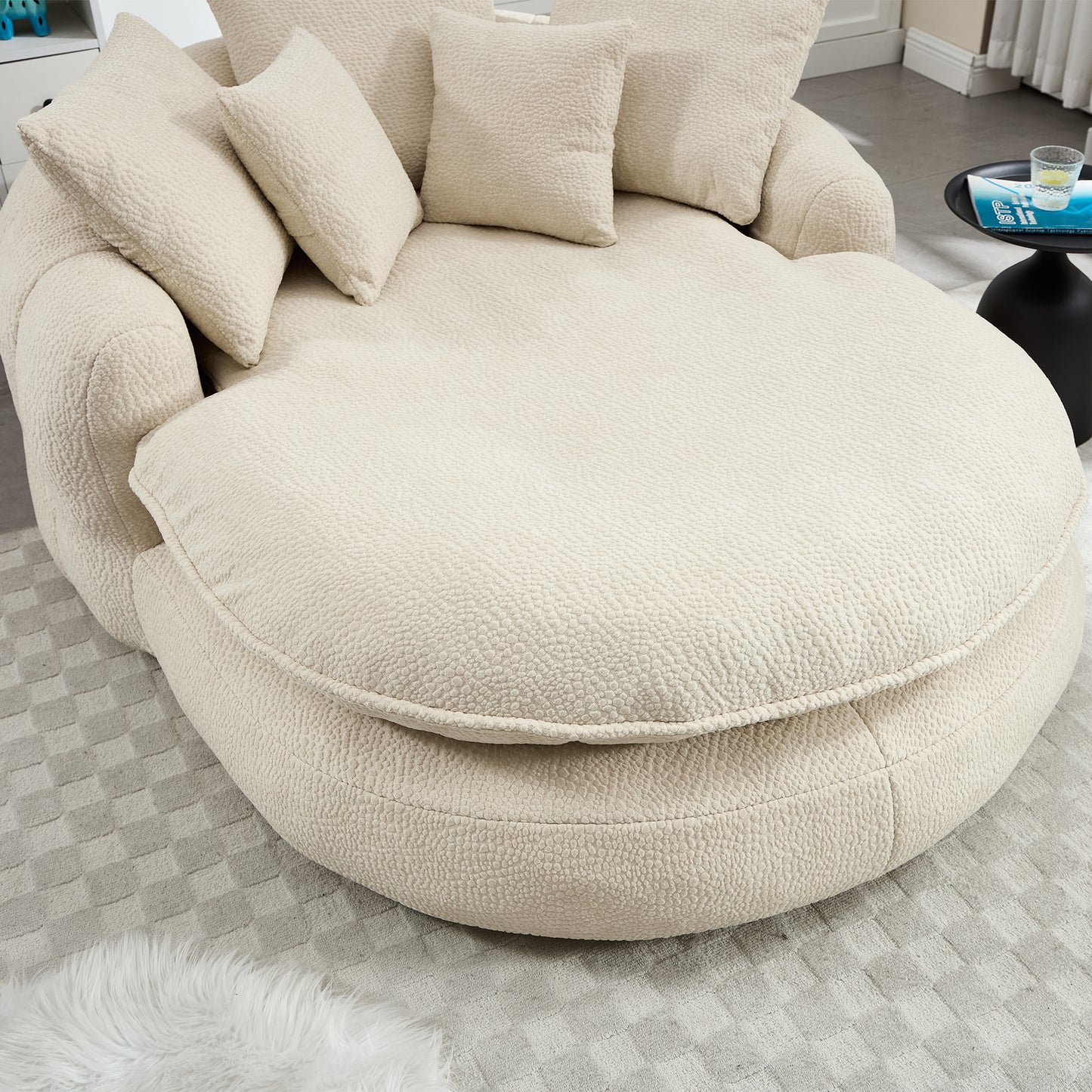 Oversized Oval Upholstered Bean Bag Sofa, Lazy Sofa with 3 Large Pillows and 2 Small Pillows, Wrap Around Backrest for Adults, Chenille Fabric Lazy Floor Bean Bag Sofa Bean Bag Chairs