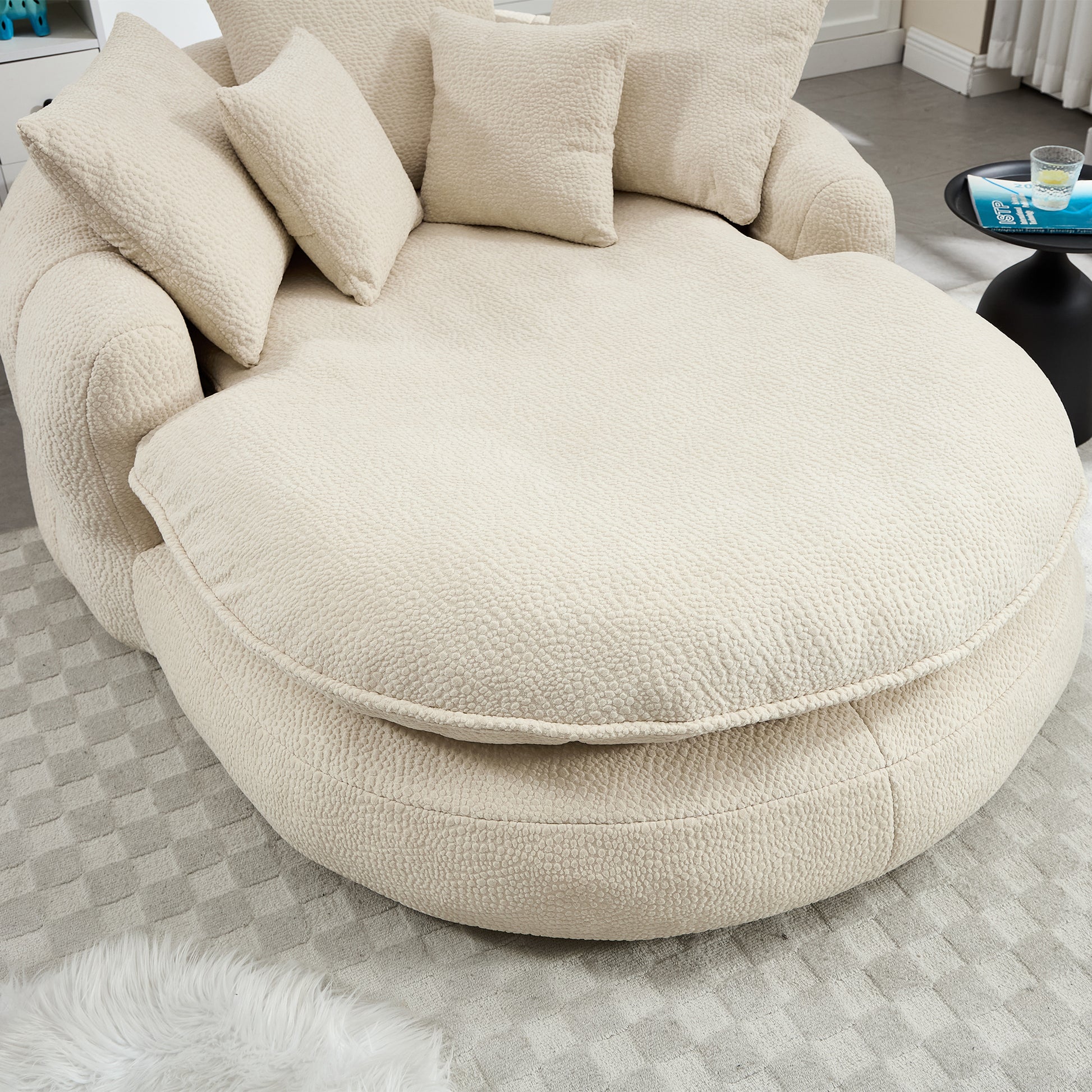 Oversized Oval Upholstered Bean Bag Sofa, Lazy Sofa with 3 Large Pillows and 2 Small Pillows, Wrap Around Backrest for Adults, Chenille Fabric Lazy Floor Bean Bag Sofa Bean Bag Chairs
