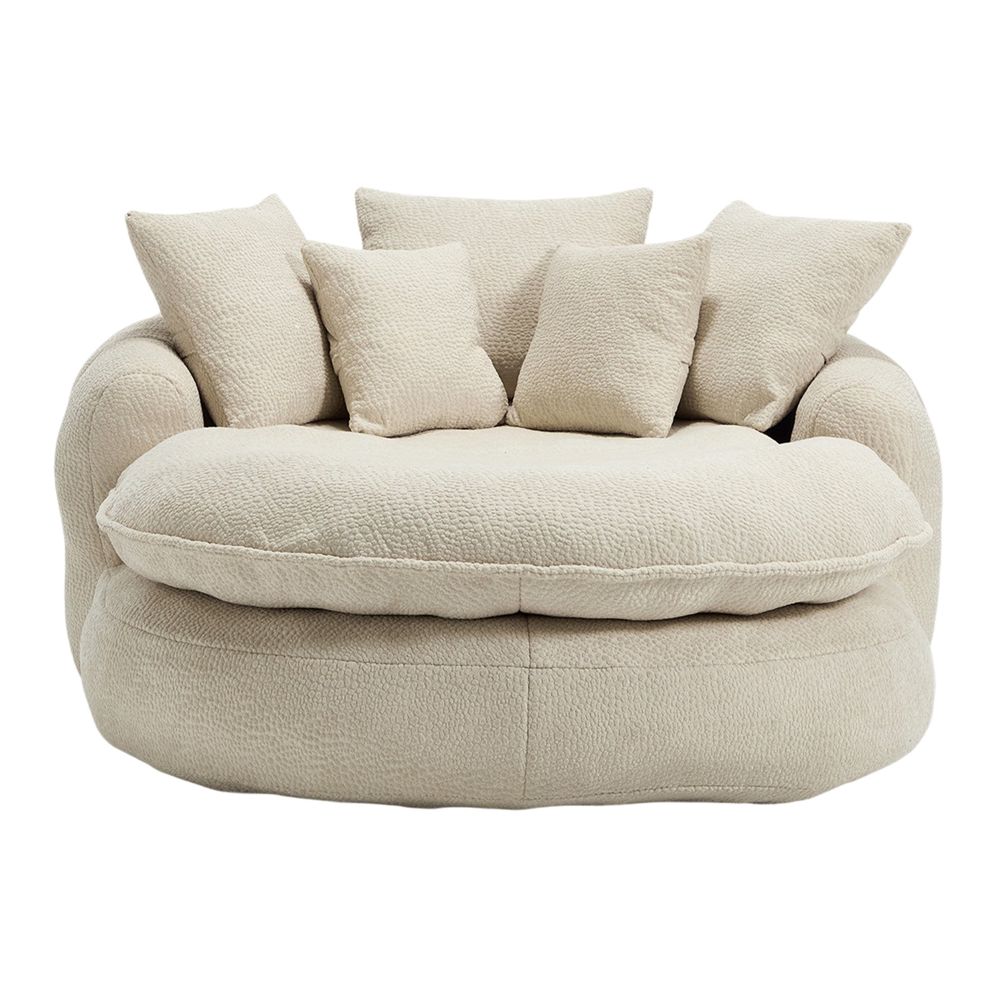 Oversized Oval Upholstered Bean Bag Sofa, Lazy Sofa with 3 Large Pillows and 2 Small Pillows, Wrap Around Backrest for Adults, Chenille Fabric Lazy Floor Bean Bag Sofa Bean Bag Chairs