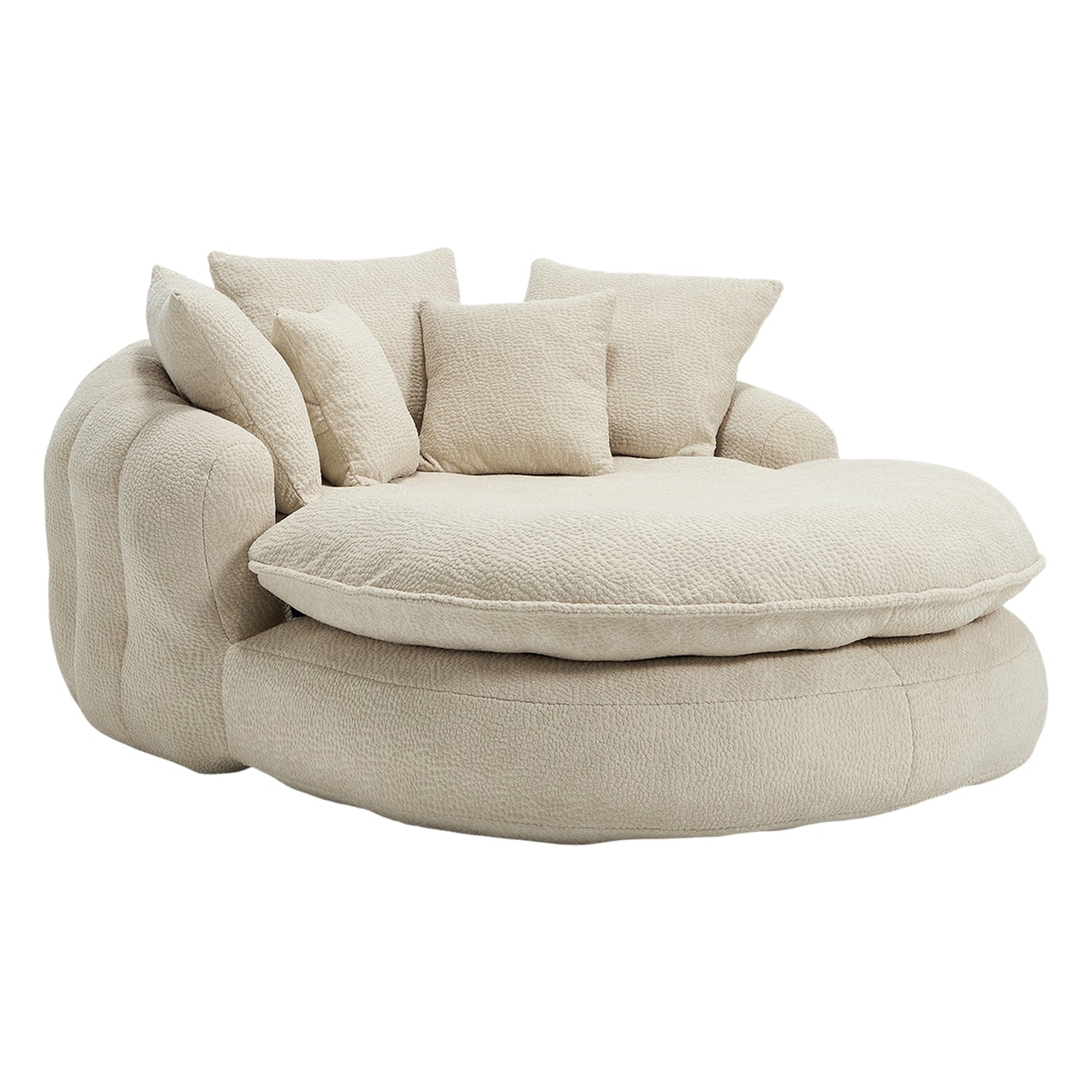 Oversized Oval Upholstered Bean Bag Sofa, Lazy Sofa with 3 Large Pillows and 2 Small Pillows, Wrap Around Backrest for Adults, Chenille Fabric Lazy Floor Bean Bag Sofa Bean Bag Chairs