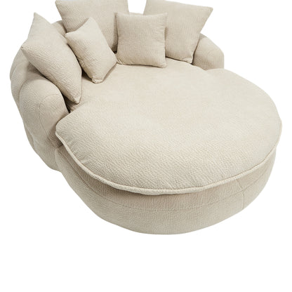 Oversized Oval Upholstered Bean Bag Sofa, Lazy Sofa with 3 Large Pillows and 2 Small Pillows, Wrap Around Backrest for Adults, Chenille Fabric Lazy Floor Bean Bag Sofa Bean Bag Chairs