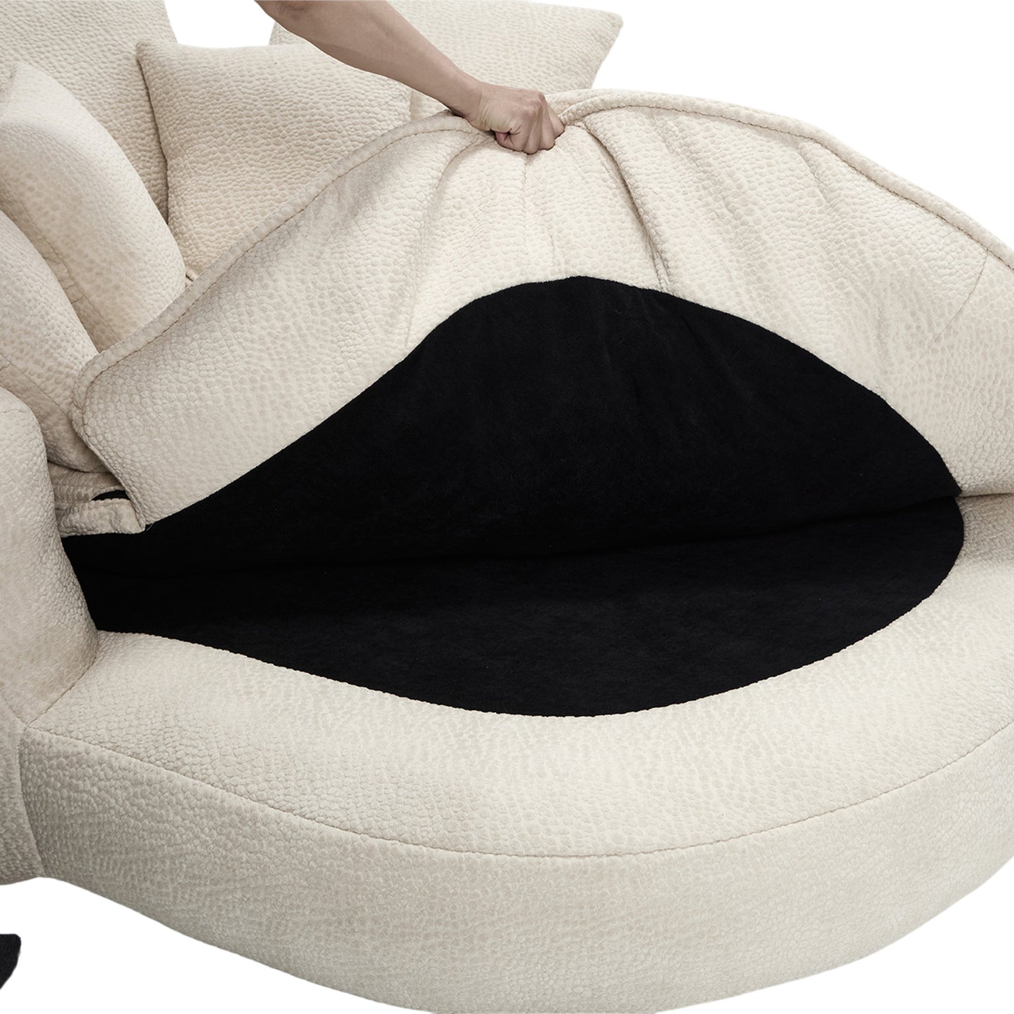Oversized Oval Upholstered Bean Bag Sofa, Lazy Sofa with 3 Large Pillows and 2 Small Pillows, Wrap Around Backrest for Adults, Chenille Fabric Lazy Floor Bean Bag Sofa Bean Bag Chairs