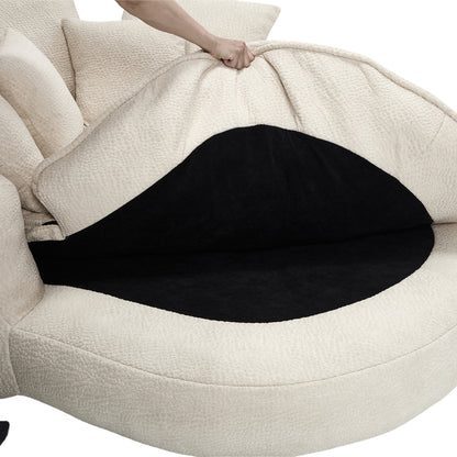 Oversized Oval Upholstered Bean Bag Sofa, Lazy Sofa with 3 Large Pillows and 2 Small Pillows, Wrap Around Backrest for Adults, Chenille Fabric Lazy Floor Bean Bag Sofa Bean Bag Chairs