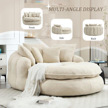 Oversized Oval Upholstered Bean Bag Sofa, Lazy Sofa with 3 Large Pillows and 2 Small Pillows, Wrap Around Backrest for Adults, Chenille Fabric Lazy Floor Bean Bag Sofa Bean Bag Chairs
