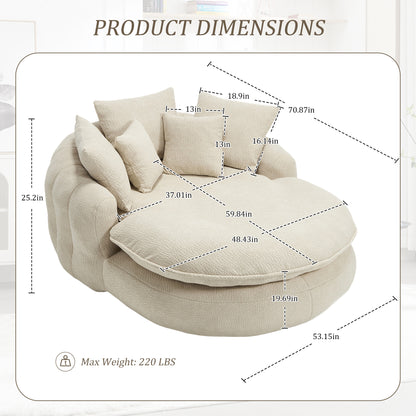 Oversized Oval Upholstered Bean Bag Sofa, Lazy Sofa with 3 Large Pillows and 2 Small Pillows, Wrap Around Backrest for Adults, Chenille Fabric Lazy Floor Bean Bag Sofa Bean Bag Chairs