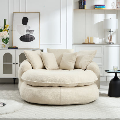 Oversized Oval Upholstered Bean Bag Sofa, Lazy Sofa with 3 Large Pillows and 2 Small Pillows, Wrap Around Backrest for Adults, Chenille Fabric Lazy Floor Bean Bag Sofa Bean Bag Chairs