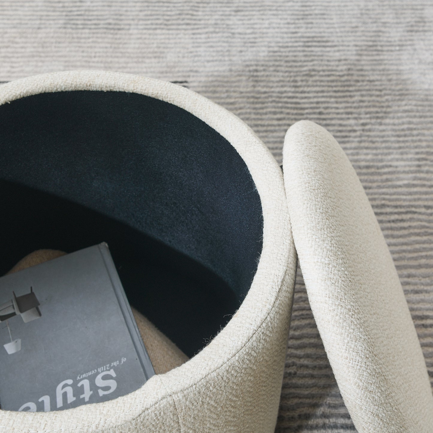 2-Piece Set Round Chenille Storage Ottoman, Equipped with a Drum Shaped Small Stool, Storage Space, and MDF Made Desktop Panel (Beige 23.62"x23.62"x16.53")