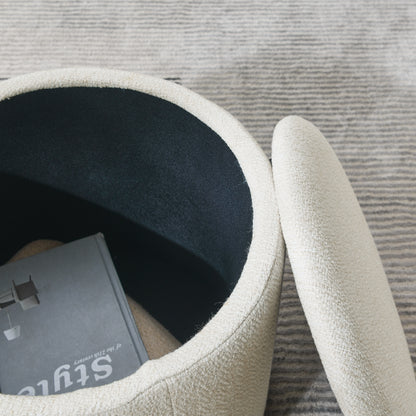 2-Piece Set Round Chenille Storage Ottoman, Equipped with a Drum Shaped Small Stool, Storage Space, and MDF Made Desktop Panel (Beige 23.62"x23.62"x16.53")