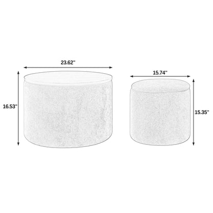 2-Piece Set Round Chenille Storage Ottoman, Equipped with a Drum Shaped Small Stool, Storage Space, and MDF Made Desktop Panel (Beige 23.62"x23.62"x16.53")