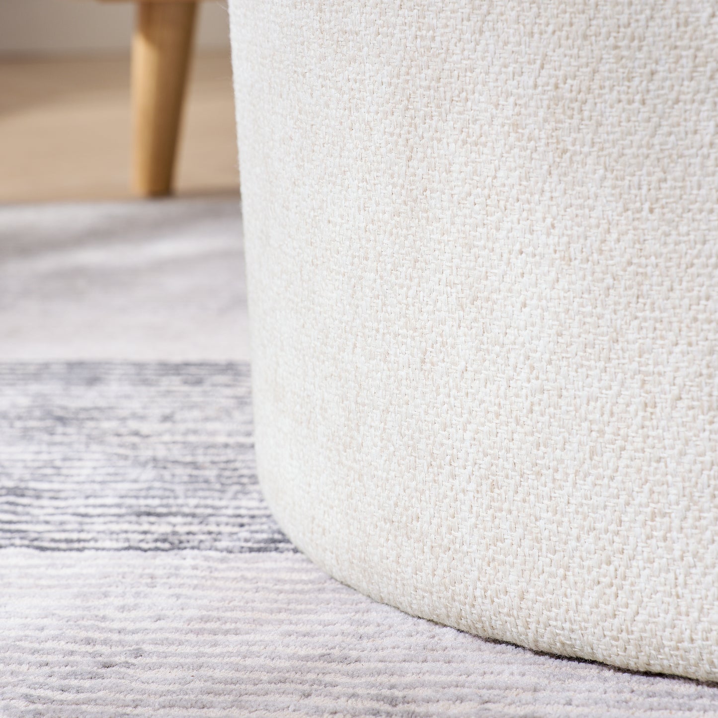 2-Piece Set Round Chenille Storage Ottoman, Equipped with a Drum Shaped Small Stool, Storage Space, and MDF Made Desktop Panel (Beige 23.62"x23.62"x16.53")