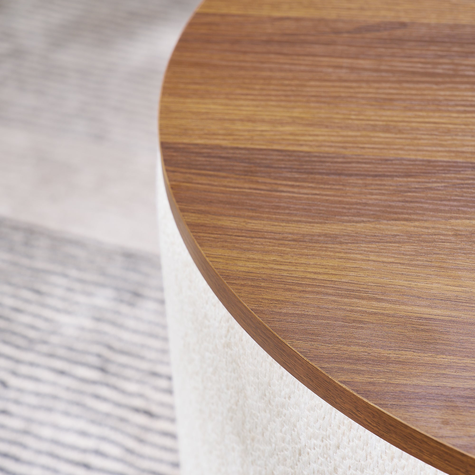 2-Piece Set Round Chenille Storage Ottoman, Equipped with a Drum Shaped Small Stool, Storage Space, and MDF Made Desktop Panel (Beige 23.62"x23.62"x16.53")