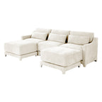 Three-Seater Sofa, 2 Movable Ottomans and Lumbar Pillow,Chenille Fabric,High-Resilience Sponge,High quality wooden base,Elegant Armrests, Easy Install,Suits Studies, Living Rooms,Beige