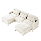 Three-Seater Sofa, 2 Movable Ottomans and Lumbar Pillow,Chenille Fabric,High-Resilience Sponge,High quality wooden base,Elegant Armrests, Easy Install,Suits Studies, Living Rooms,Beige
