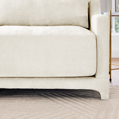 Three-Seater Sofa, 2 Movable Ottomans and Lumbar Pillow,Chenille Fabric,High-Resilience Sponge,High quality wooden base,Elegant Armrests, Easy Install,Suits Studies, Living Rooms,Beige