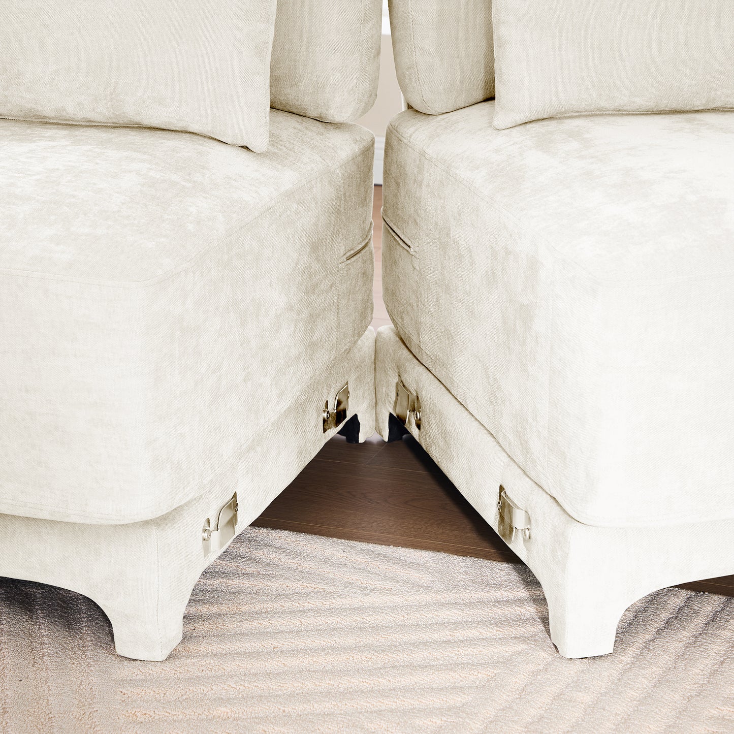 Three-Seater Sofa, 2 Movable Ottomans and Lumbar Pillow,Chenille Fabric,High-Resilience Sponge,High quality wooden base,Elegant Armrests, Easy Install,Suits Studies, Living Rooms,Beige