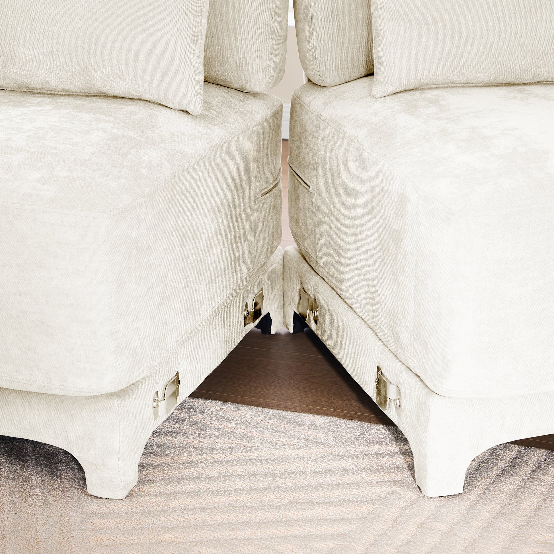 Three-Seater Sofa, 2 Movable Ottomans and Lumbar Pillow,Chenille Fabric,High-Resilience Sponge,High quality wooden base,Elegant Armrests, Easy Install,Suits Studies, Living Rooms,Beige