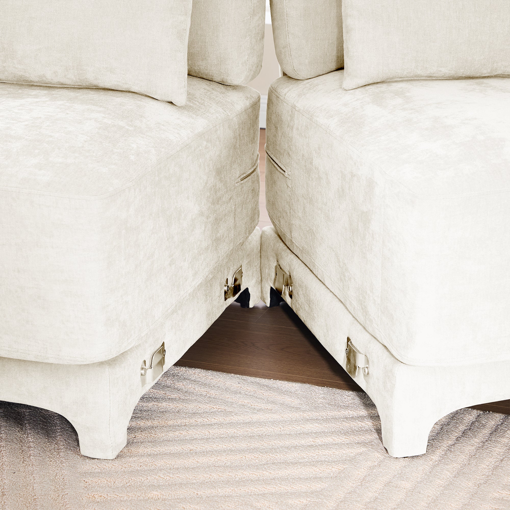 Three-Seater Sofa, 2 Movable Ottomans and Lumbar Pillow,Chenille Fabric,High-Resilience Sponge,High quality wooden base,Elegant Armrests, Easy Install,Suits Studies, Living Rooms,Beige