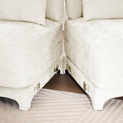 Three-Seater Sofa, 2 Movable Ottomans and Lumbar Pillow,Chenille Fabric,High-Resilience Sponge,High quality wooden base,Elegant Armrests, Easy Install,Suits Studies, Living Rooms,Beige