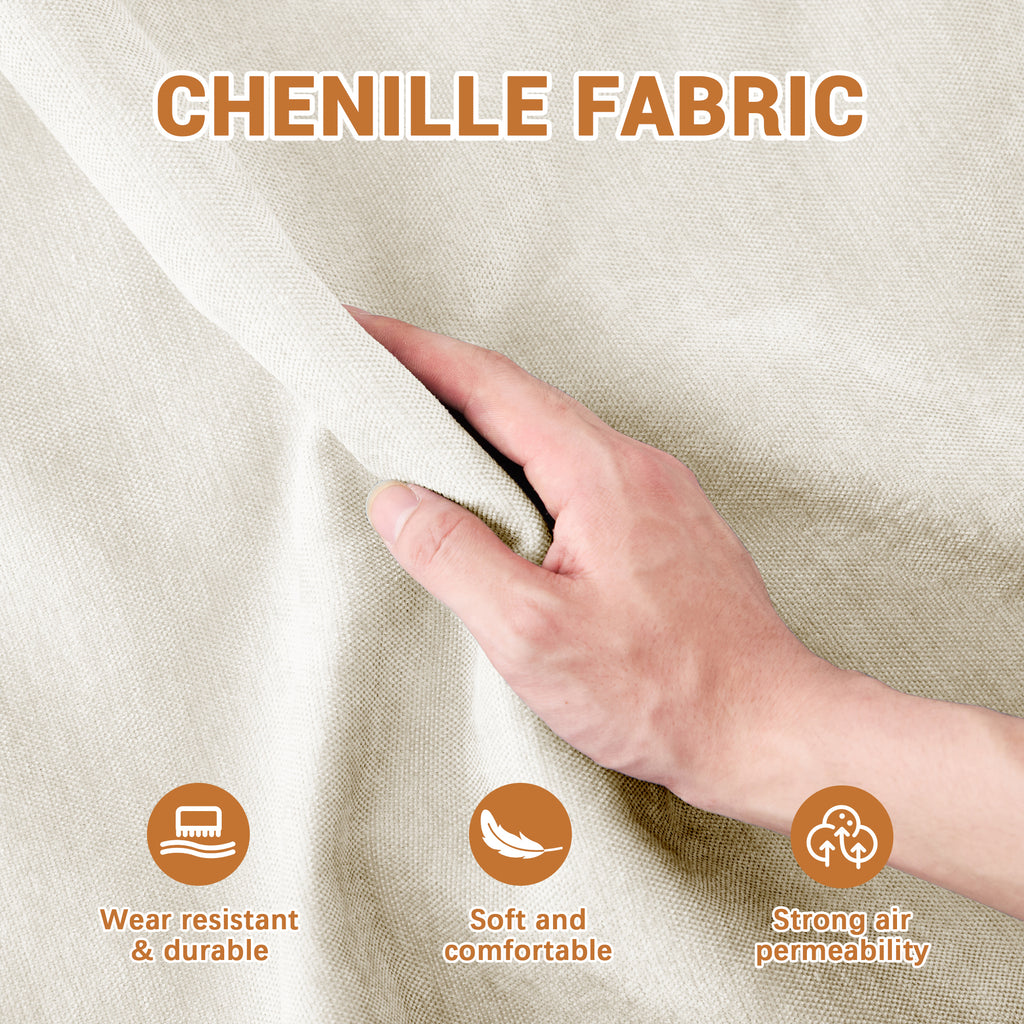 Three-Seater Sofa, 2 Movable Ottomans and Lumbar Pillow,Chenille Fabric,High-Resilience Sponge,High quality wooden base,Elegant Armrests, Easy Install,Suits Studies, Living Rooms,Beige