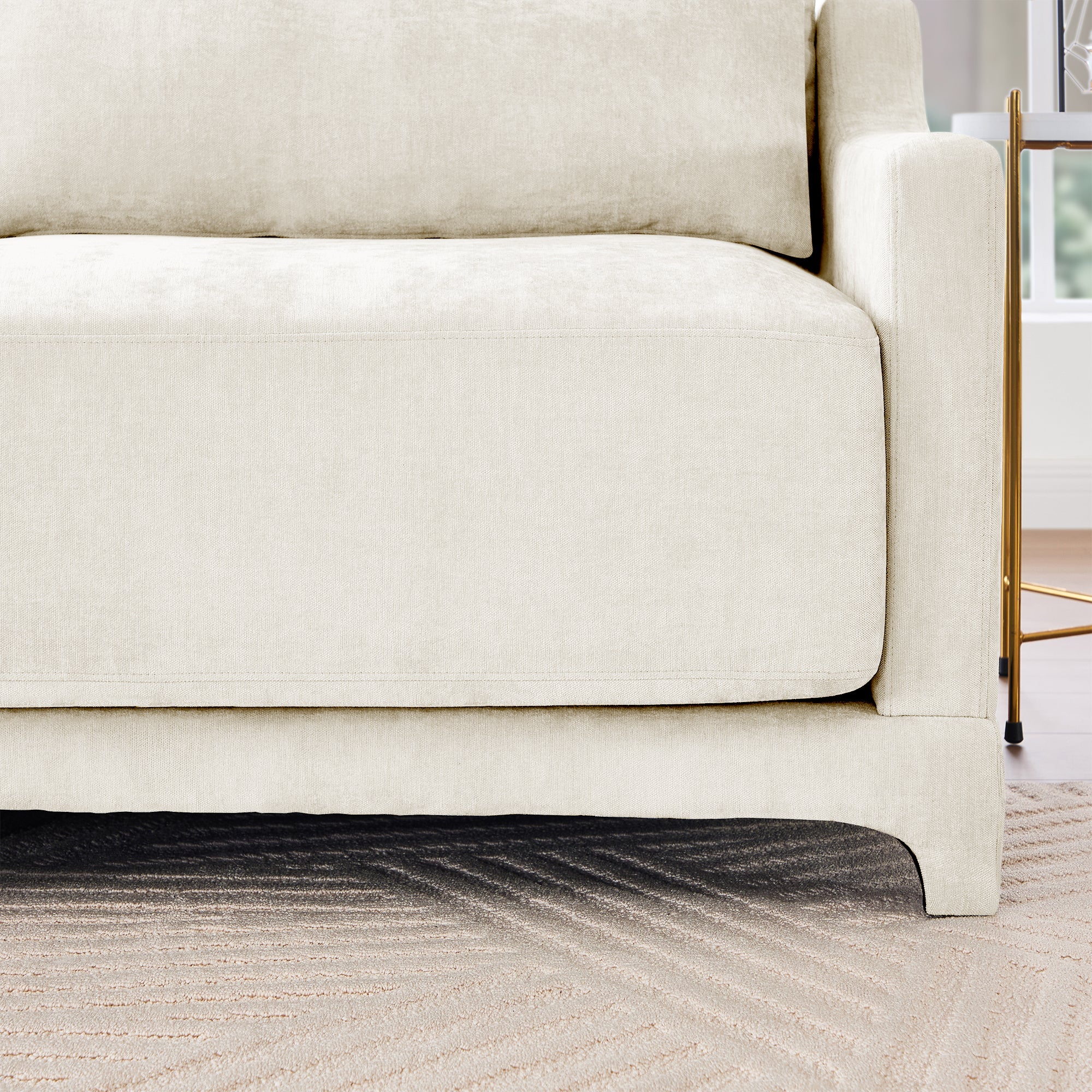 Three-seater Chenille sofa,Two movable ottomans,High-quality wood base, high-resilience sponge, easy install,Fits living rooms, studies,Beige