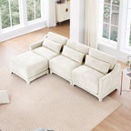 Three-seater Chenille sofa,Two movable ottomans,High-quality wood base, high-resilience sponge, easy install,Fits living rooms, studies,Beige