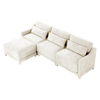 Three-seater Chenille sofa,Two movable ottomans,High-quality wood base, high-resilience sponge, easy install,Fits living rooms, studies,Beige