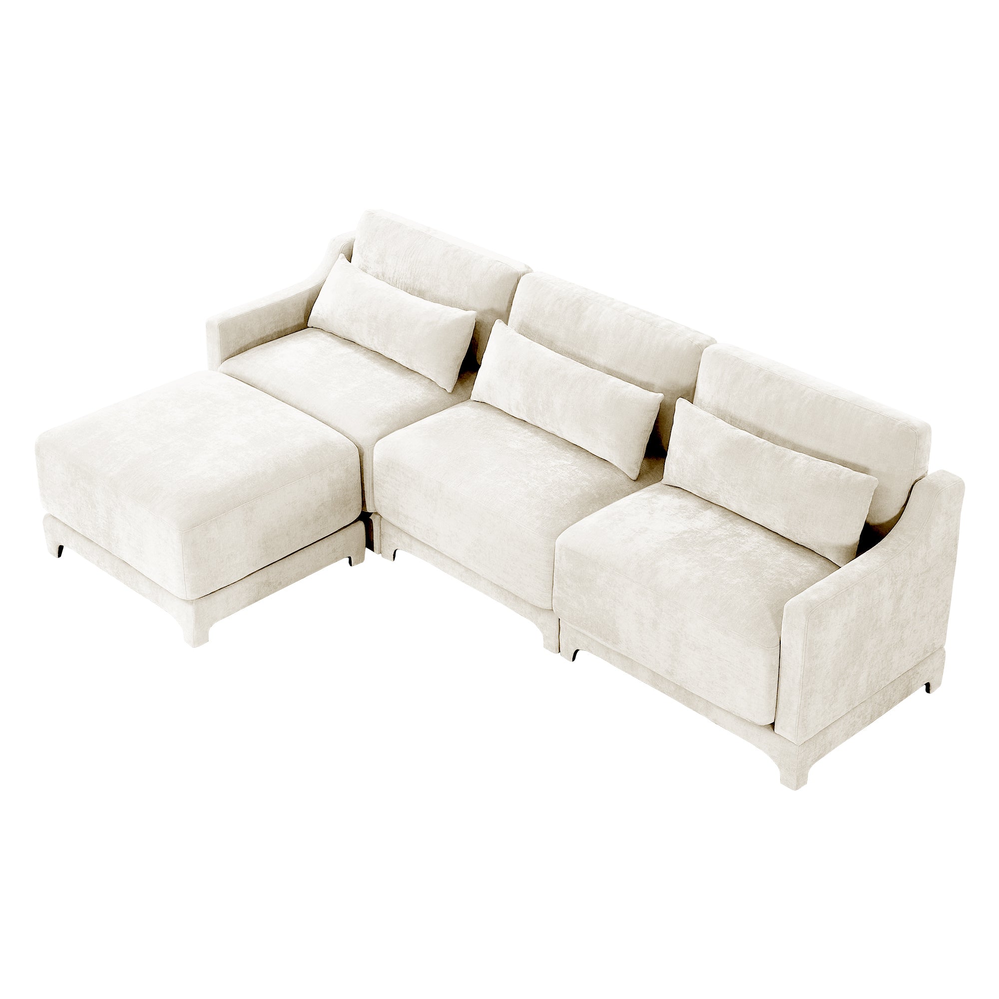Three-seater Chenille sofa,Two movable ottomans,High-quality wood base, high-resilience sponge, easy install,Fits living rooms, studies,Beige