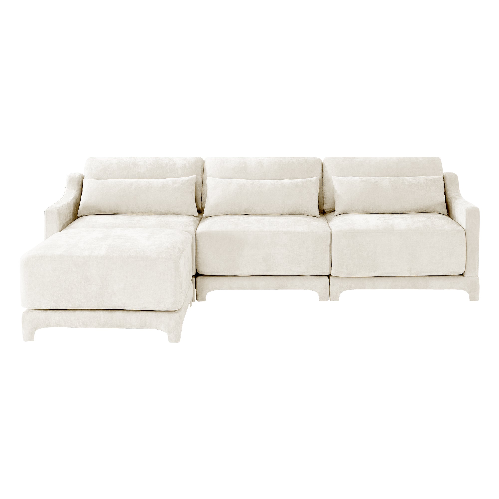 Three-seater Chenille sofa,Two movable ottomans,High-quality wood base, high-resilience sponge, easy install,Fits living rooms, studies,Beige
