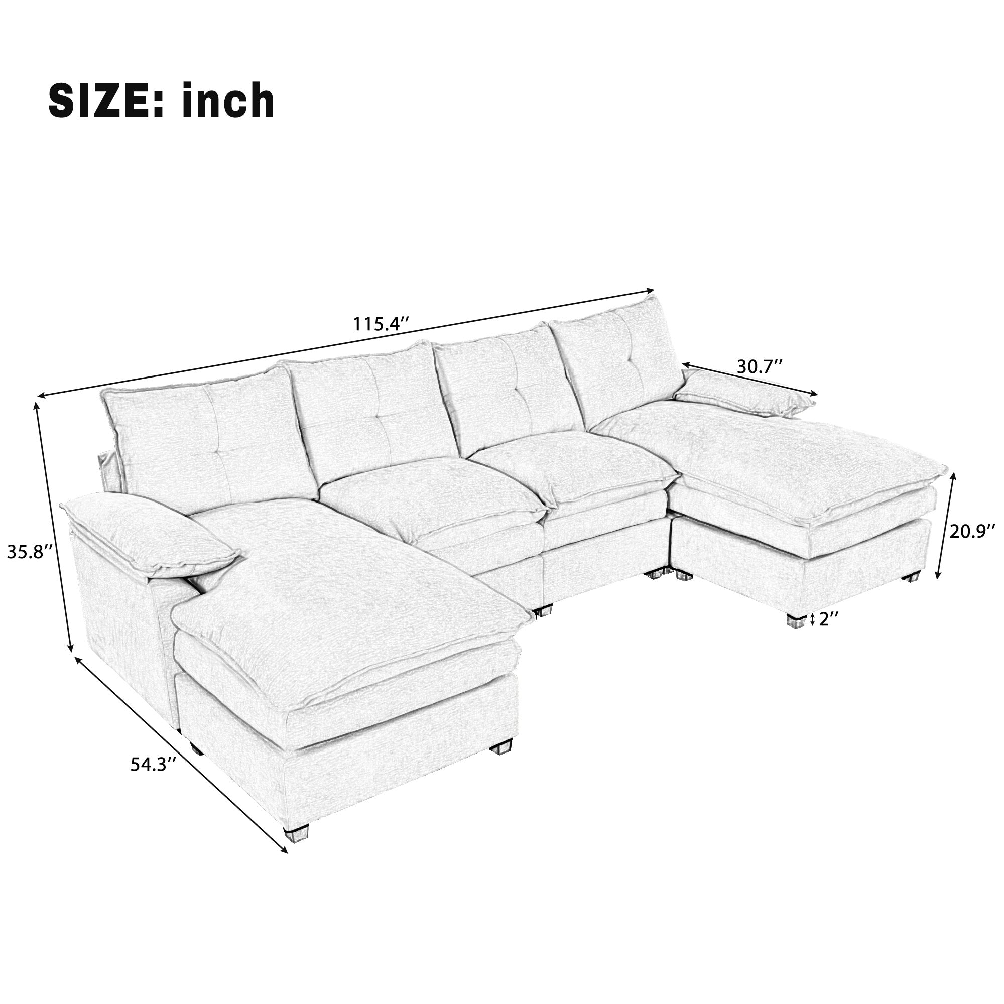 U_STYLE U-Shaped Chenille Sectional Sofa with Adjustable Armrest Pillows - Perfect for Living Rooms, Offices, and Spacious Spaces