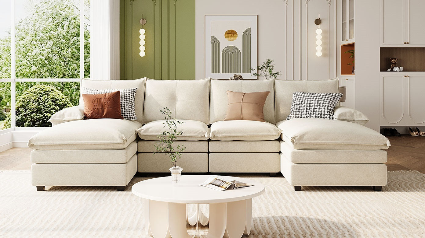 U_STYLE U-Shaped Chenille Sectional Sofa with Adjustable Armrest Pillows - Perfect for Living Rooms, Offices, and Spacious Spaces