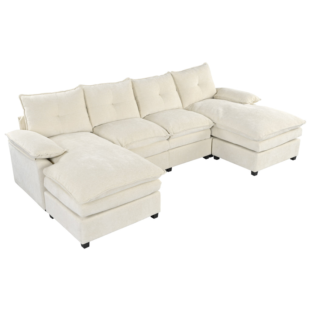U_STYLE U-Shaped Chenille Sectional Sofa with Adjustable Armrest Pillows - Perfect for Living Rooms, Offices, and Spacious Spaces