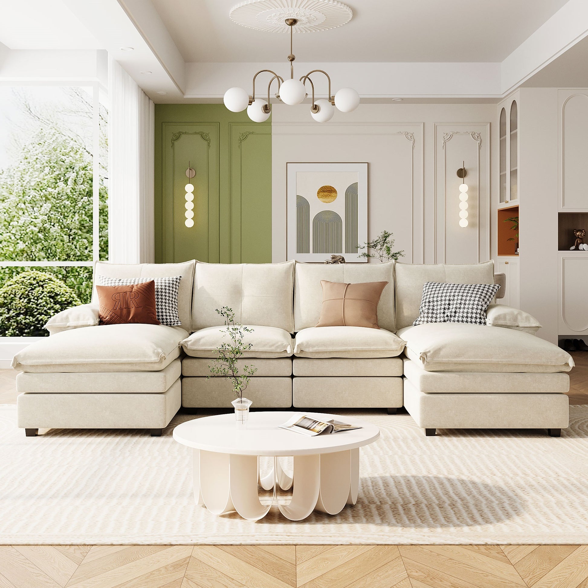 U_STYLE U-Shaped Chenille Sectional Sofa with Adjustable Armrest Pillows - Perfect for Living Rooms, Offices, and Spacious Spaces