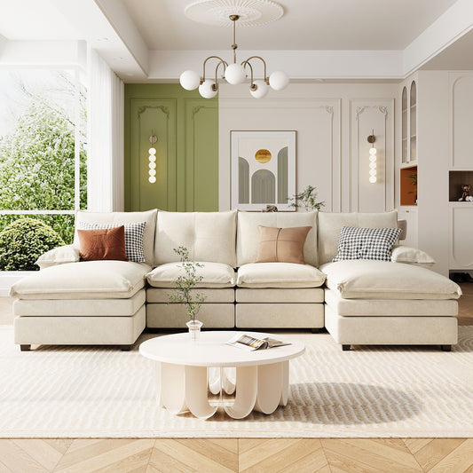 U_STYLE U-Shaped Chenille Sectional Sofa with Adjustable Armrest Pillows - Perfect for Living Rooms, Offices, and Spacious Spaces