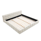 California King size Upholstered Bed Frame with Thick Fabric, Chenille Fabric Grounded Queen Size Platform Bed with Headboard and Solid Frame. No Box Spring Needed-Beige(90.5''*80.5''*31'')