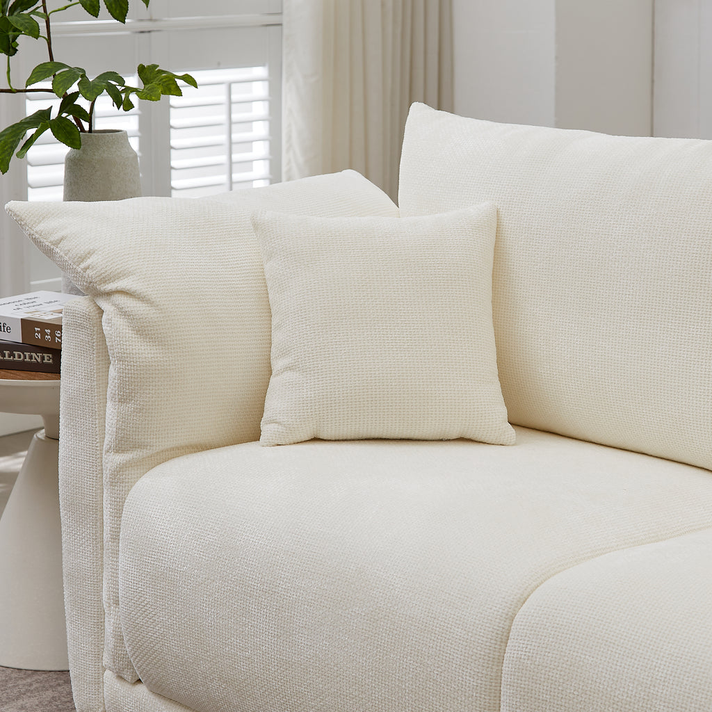 98.5' 3-seater sofa with unique design and soft arm pillows Contemporary style linen sofa with 3 comfortable cushions with 2 pillows Suitable for living room bedroom and office,beige