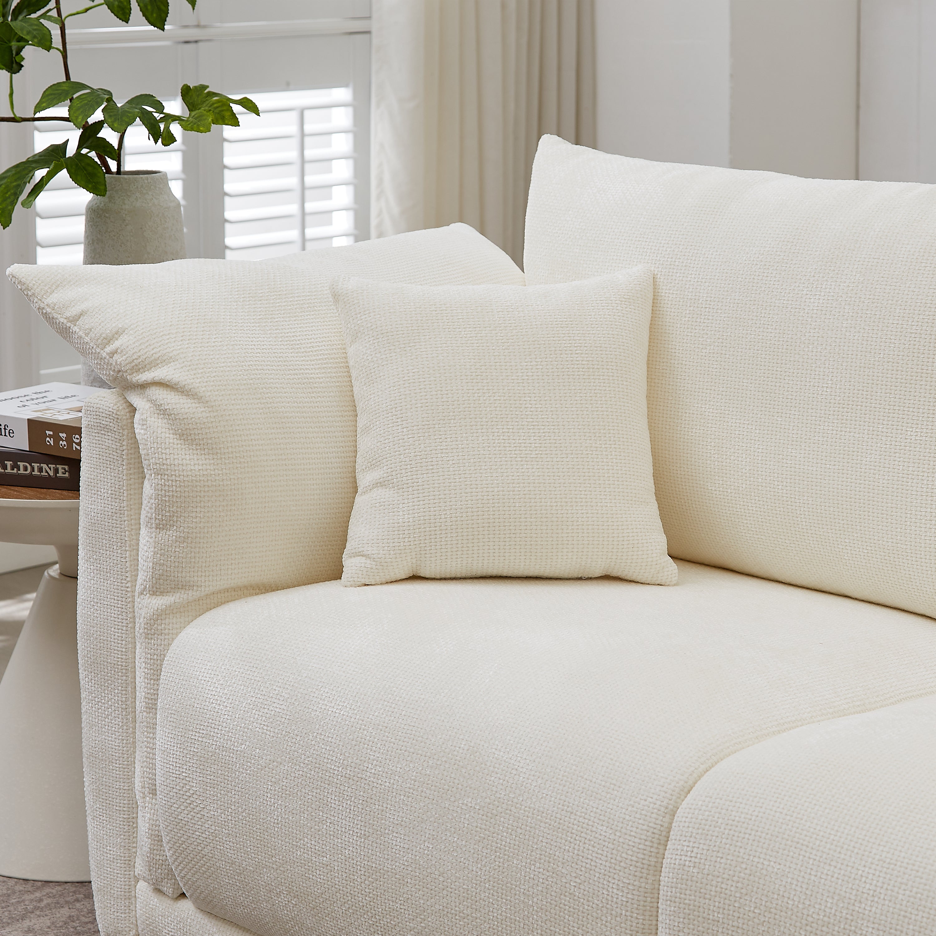 98.5' 3-seater sofa with unique design and soft arm pillows Contemporary style linen sofa with 3 comfortable cushions with 2 pillows Suitable for living room bedroom and office,beige