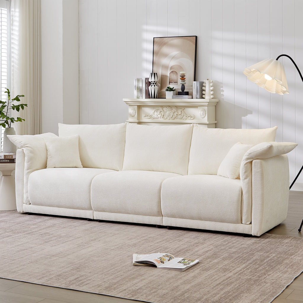 98.5' 3-seater sofa with unique design and soft arm pillows Contemporary style linen sofa with 3 comfortable cushions with 2 pillows Suitable for living room bedroom and office,beige