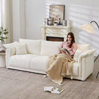 98.5' 3-seater sofa with unique design and soft arm pillows Contemporary style linen sofa with 3 comfortable cushions with 2 pillows Suitable for living room bedroom and office,beige