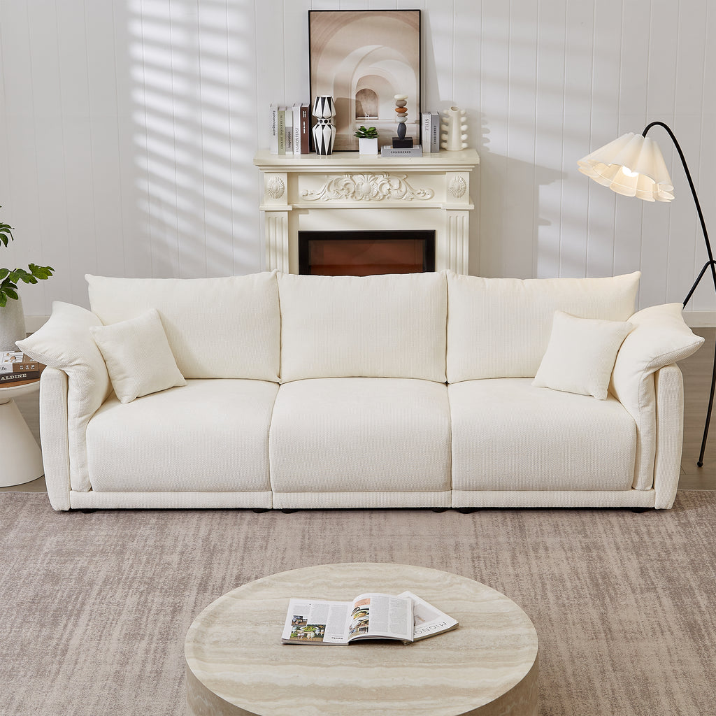 98.5' 3-seater sofa with unique design and soft arm pillows Contemporary style linen sofa with 3 comfortable cushions with 2 pillows Suitable for living room bedroom and office,beige