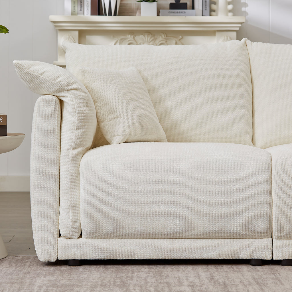 98.5' 3-seater sofa with unique design and soft arm pillows Contemporary style linen sofa with 3 comfortable cushions with 2 pillows Suitable for living room bedroom and office,beige